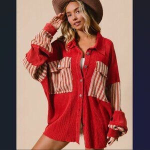 B2 BiBi OVERSIZED Thermal Knit Shacket in Crimson Will Fit PLUS